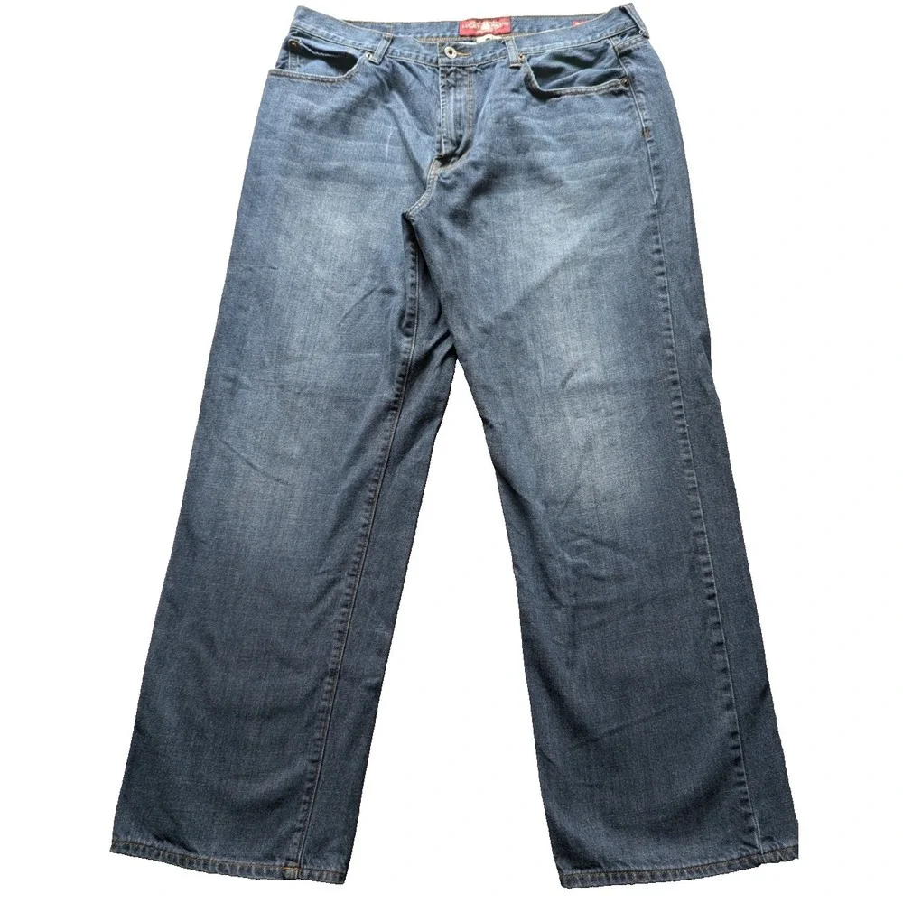 Lucky Brand 181 Relaxed Straight Mens Jeans 38x32 Blue Medium Wash Stretch Denim
